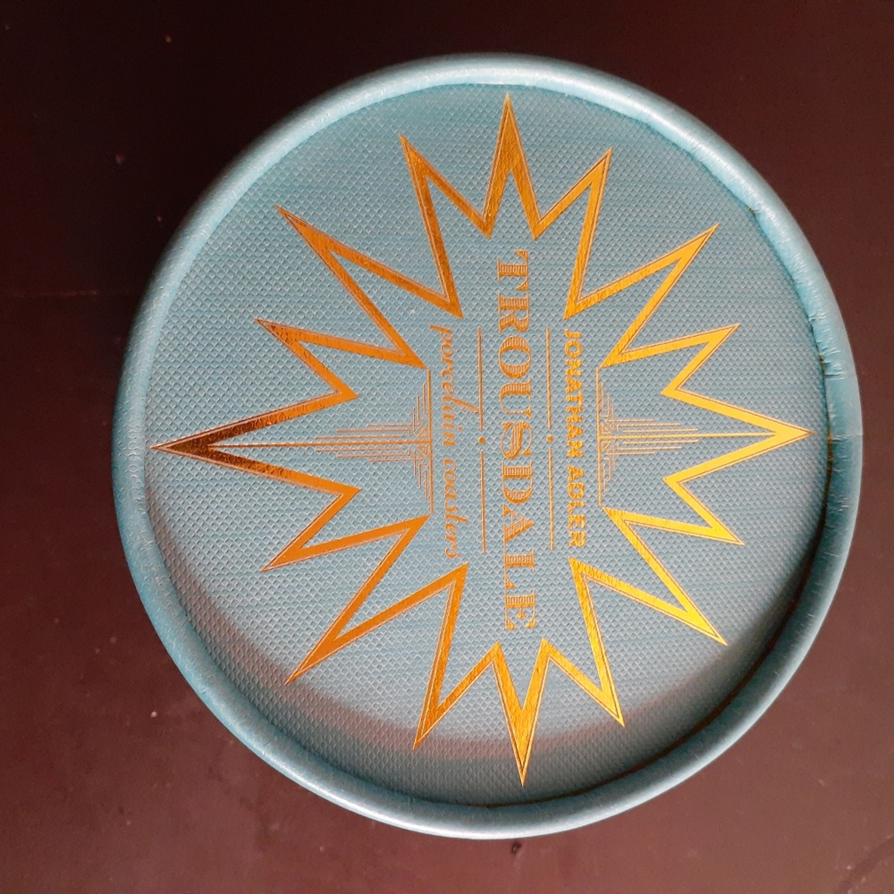GORGEOUS Jonathan Adler TROUSDALE 4" Porcelain Coasters Set of 3 in Box.